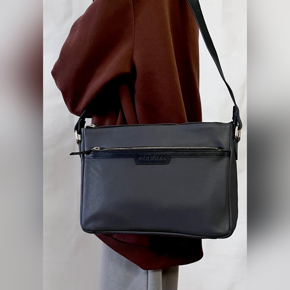 Gray Leather Shoulder Bag